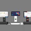 Three Smart Payment Terminals With Touch Displays And Various Base Designs 3d model