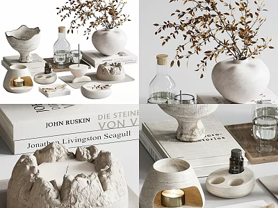 Minimalist Decorative Ornament Set With Ceramic Vases Candle Holders And Bowls For Home Tabletop 3d model
