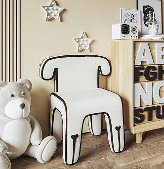 Modern Cream Children's Chair Comic Style Chair Home Changing Shoe Chair Casual Single Chair Cartoon Chair 3d model