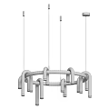 Modern Circular Multi Colored Chandelier with Curved Tubes and Hanging Bulbs
