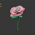Beautiful Pink Paper Rose with Green Stem and Leaves on Gray Background