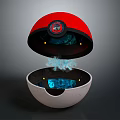 Open Red And White Poké Ball With Blue Light Containing Pokémon Characters 3d model