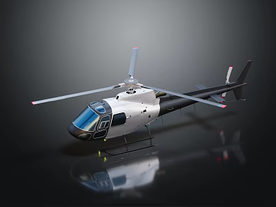 Modern Helicopter Design With White Body Black Rotors And Reflective Surface Background 3d model
