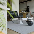 Modern Living Dining Room Interior With Black Leather Sofa Wooden Bookshelf And Green Plants