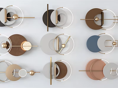 Modern Geometric Wall Decor With Circular Shapes And Metal Accents In Various Colors 3d model