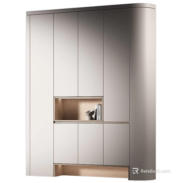 Elegant Modern Shoe Cabinet With Light Wood Shelves And Sleek White Doors 3d model 