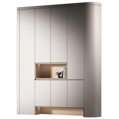 Elegant Modern Shoe Cabinet With Light Wood Shelves And Sleek White Doors 3d model