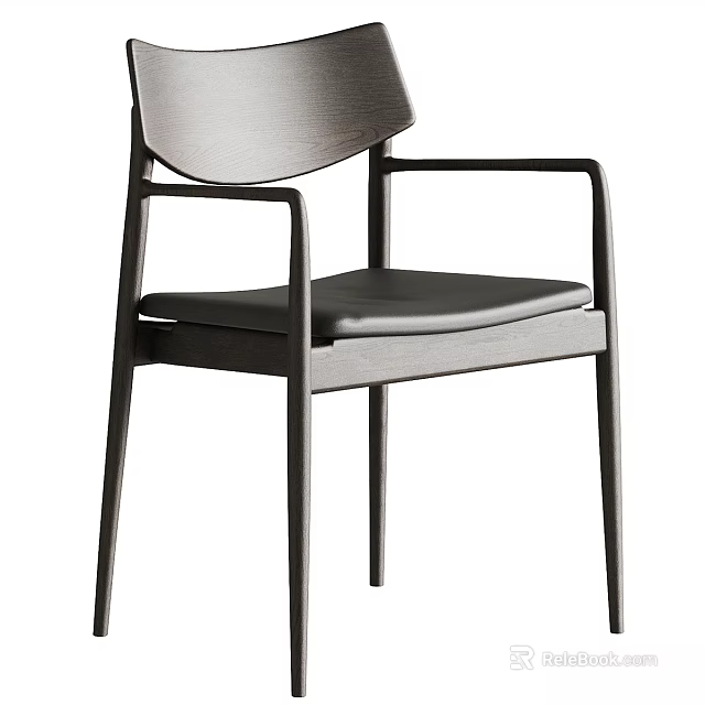 Modern Dining Chair With Sleek Metal Frame Armrests And Leather Upholstered Seat 3d model 