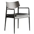 Modern Dining Chair With Sleek Metal Frame Armrests And Leather Upholstered Seat