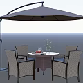 Outdoor Chairs with Wicker Design Metal Frame and Round Table Under Cantilever Umbrella