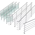 Modern Glass Railing Fence with Metal Frame and Staircase Design Elements