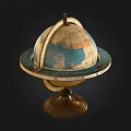Antique Globe With Brass Stand Equator Ring And Detailed World Map