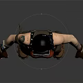 Female Game and Movie Character with Goggles Red Top Brown Pants Arm Guards Knee Pads