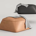 Stylish Leather Ottomans Black Brown with Gray Blanket Modern Home Decor Accent