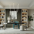 Modern Study Desk and Chair Combination Bookshelf Bookcase Books 3d model