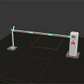 Red And White Striped Boom Barrier Gate With White Support Posts And Control Box 3d model
