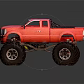 Rugged Off Road Terrain Featuring Red Toy Monster Truck With Large Tires