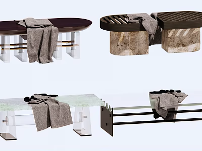 Modern Style Stools In Various Designs With Different Materials And Fabric Details 3d model