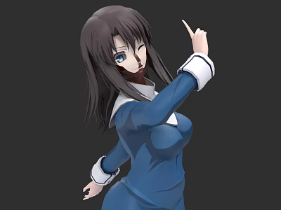 Game and Movie Character with Long Brown Hair Blue Eyes in Blue Dress Pointing Gesture 3d model