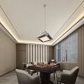 Elegant Hotel Guest Room Interior With Sofa Table Pendant Light And Large Window 3d model