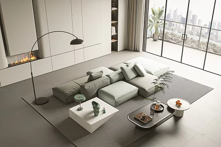 Modern Sofa Coffee Table Combination Sofa Coffee Table Seat Ornaments 3d model