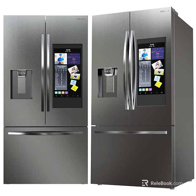 Sleek Modern Fridge Freezers With Smart Screens Stainless Steel Finish And Double Door Design 3d model 