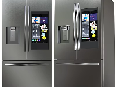 Sleek Modern Fridge Freezers With Smart Screens Stainless Steel Finish And Double Door Design 3d model