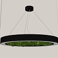 Modern Circular Chandelier With Black Outer Ring Green Plant Decorations And Hanging Design 3d model