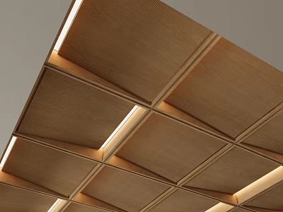 Wooden Ceiling Design With Square Panels And Recessed Lighting Modern Interior Decoration 3d model