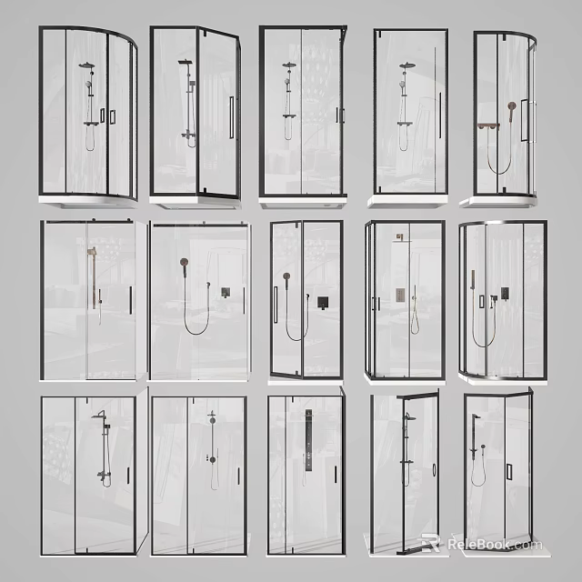 Contemporary Modern Shower Sauna Designs Featuring Glass Doors Enclosures And Multiple Styles 3d model 