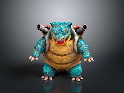 Blue Turtle Like Fantasy Character With Yellow Belly And Cannons On Back 3d model