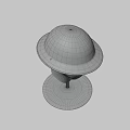 Green Military Style Helmet With Wide Brim And Brown Strap On Mannequin Head