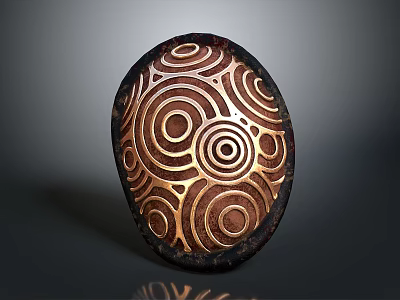 Oval Artisanal Object With Carved Concentric Circle Patterns In Brown And Black 3d model