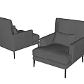 Modern Gray Single Sofa Design With Comfortable Cushion And Metal Legs 3d model