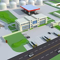 Industrial Aerial Planning With Storage Tanks Main Building Parking Lot Trucks Cars And Green Areas