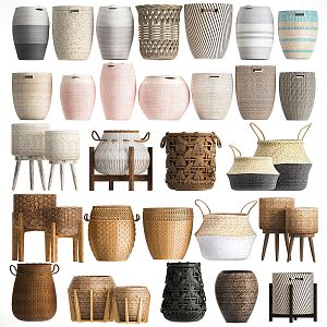 Modern Storage Basket Combination Bamboo Basket Laundry Basket Rattan Basket Clothes Basket Storage Basket Bamboo Basket Bamboo Rattan Basket 3d model