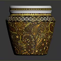 Artistic Hand Carved Decorative Jar With Intricate Patterns And Gold Accents