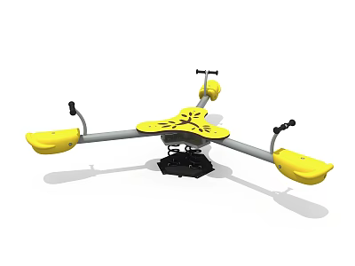 Outdoor Yellow Children Playground Spinner With Three Seats And Rotating Platform 3d model
