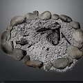 Outdoor Stone Circle Fire Pit With Wood Logs And Ash