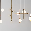 Modern Interior Design Pendant Lights With Golden Frame Spherical Bulbs And Geometric Shapes