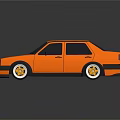 Orange Vintage Sedan With Gold Wheels And Reflective Surface On Dark Background