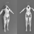3D Model Women's Elegant Outfit Featuring Long Sleeves Vest Design And Patterned Skirt