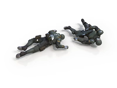 Two Tactical Combat Soldiers Lying On Ground In Battle Gear And Action Poses 3d model