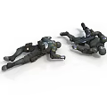 Two Tactical Combat Soldiers Lying On Ground In Battle Gear And Action Poses