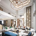 Modern Duplex Living Room Interior With Chandelier Staircase And Furniture