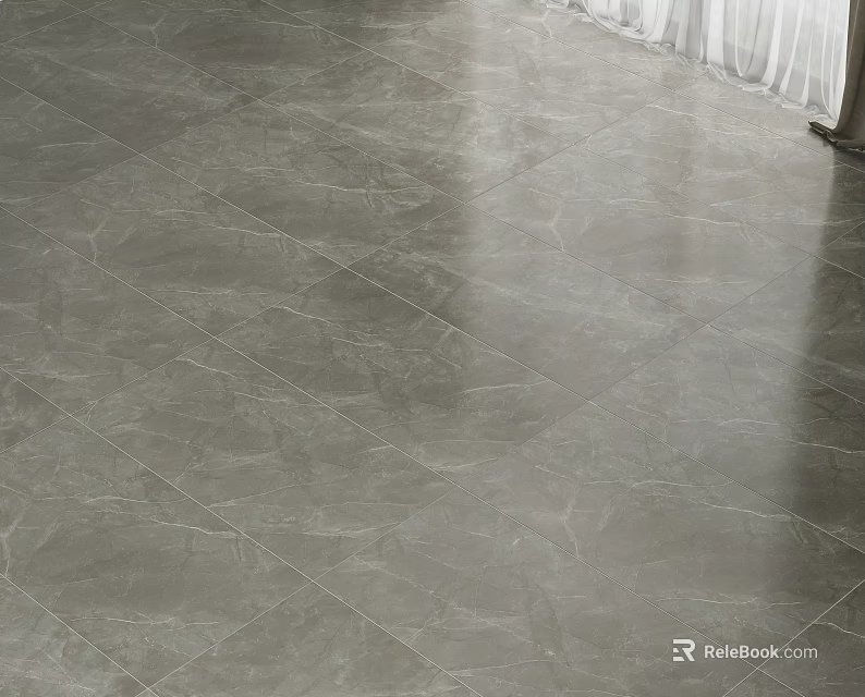 Gray Marble Pattern Floor Tiles in Well Lit Living Space 3d model