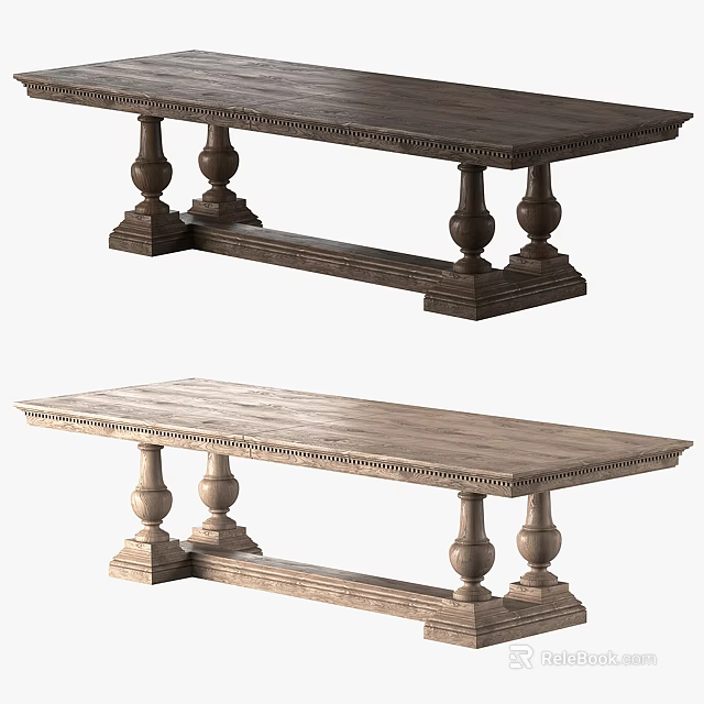 Classic Solid Wood Dining Tables With Carved Legs And Dark Light Finishes 3d model