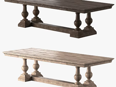 Classic Solid Wood Dining Tables With Carved Legs And Dark Light Finishes 3d model