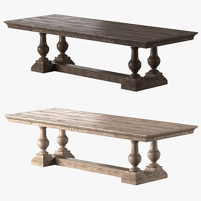 Classic Solid Wood Dining Tables With Carved Legs And Dark Light Finishes 3d model