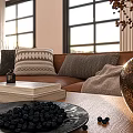 Modern Living Dining Room Interior With Brown Sofa Dining Table And Pendant Light